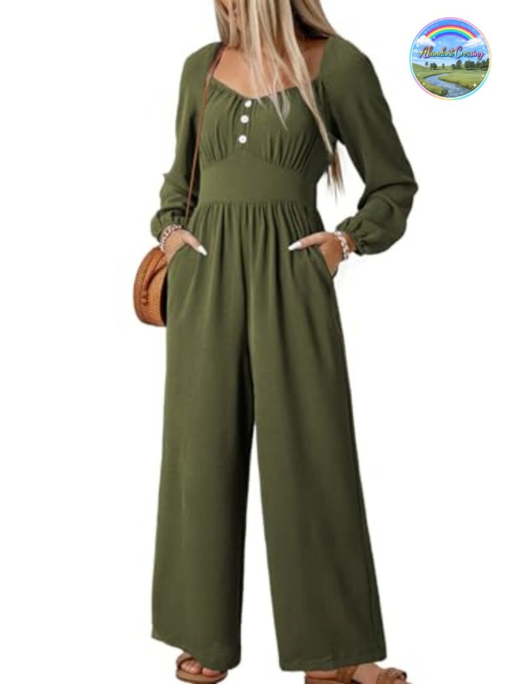 Dokotoo Women's Long Sleeve Square Neck Wide Leg Jumpsuit with Pockets